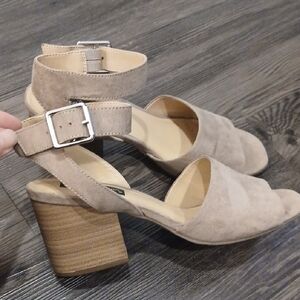 David Aaron Tan Suede Feel Heeled Sandals Size 9.5